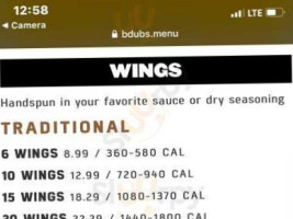 Buffalo Wild Wings menu