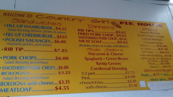 Country Girl's Pie Shop menu