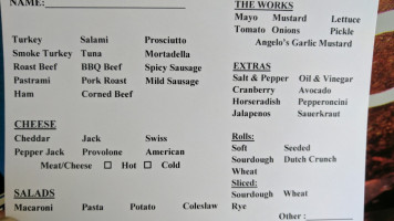 Angelo's Wine Country Deli menu