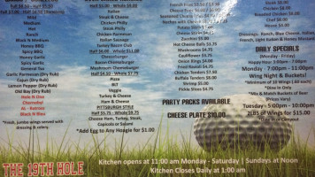 19th Hole menu