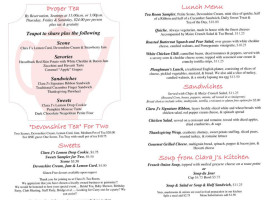 Clara J's Tea Room menu