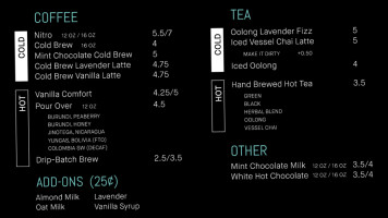 Vessel Craft Coffee menu