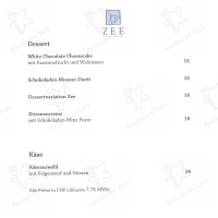 Restaurant Zee menu