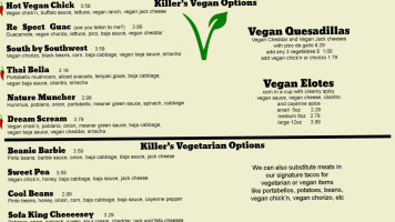 Killer's Tacos menu