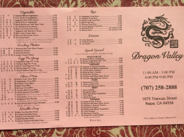 Dragon Valley menu