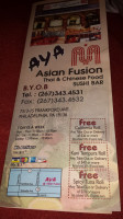 Aya Asia Fusion menu