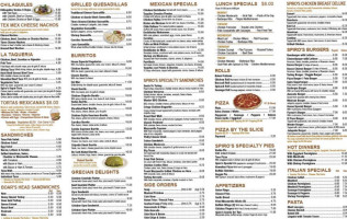 Spiro's Cafe Pizza menu
