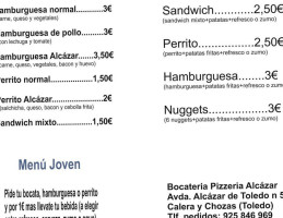Bocatería-pizzería-burguer-raciones Alcázar. menu