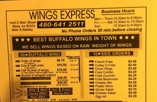 Wings Express menu