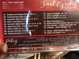 Seoul Garden Korean Bbq Sushi menu