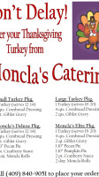 Moncla's Catering menu