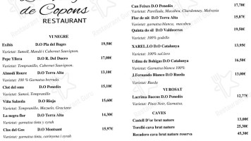 Vinya De Copons menu