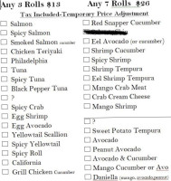 Sushi Spot Sashimi Express menu