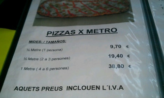 Pizza X Metro menu