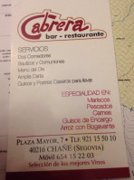 Bar Restaurante Cabrera menu