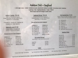 Ashton Deli & Seafood menu