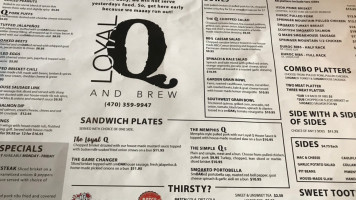 Loyal Q And Brew menu