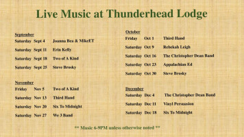 Thunderhead Lodge menu