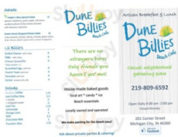 Dune Billies Beach Cafe menu