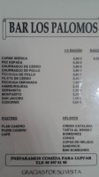 The Palomos menu