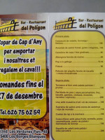 Bar Restaurant Del Poligon menu