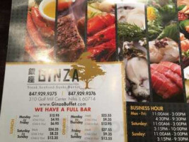 Ginza Buffet menu