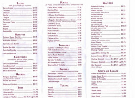 Mariscos Sinaloa menu