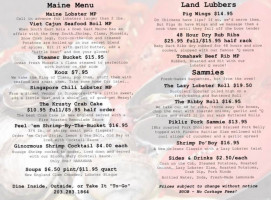 The Lazy Lobster menu