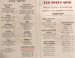 Pj’s Sweets menu
