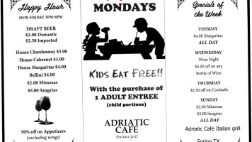 Adriatic Cafe Italian Grill Spring Tx menu