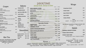 Javatime menu