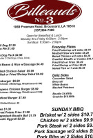 Billeaud's No. 3 Llc menu