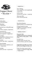 Cuppa Cheer Tea Room Gift Shop menu