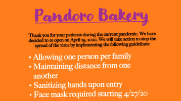 Pandoro Bakery menu
