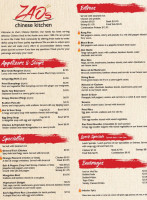 Zao's Chinese Kitchen menu