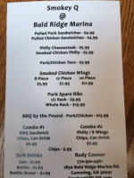 Bald Ridge Marina menu