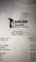 Crimson Coward menu