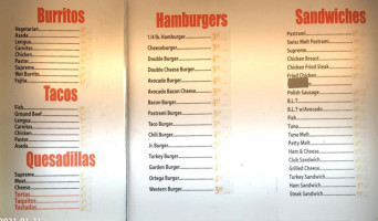 Country Burgers menu