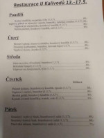 Restaurace U Kalivodů menu