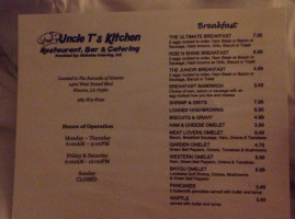 Uncle T's Kitchen And Swamp Lounge menu