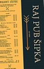 Raj Pub Sipka menu