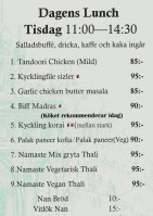 Restaurang Namaste menu