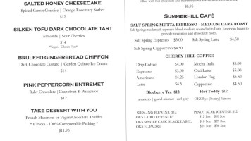 Summerhill Pyramid Bistro menu