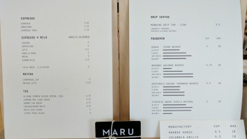 Maru Coffee menu