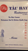 Pho Tau Bay menu