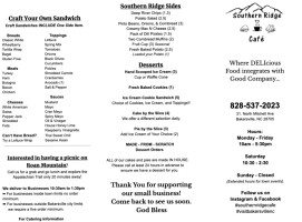 Southern Ridge Cafe menu