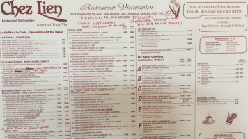 Restaurant Chez Lien menu