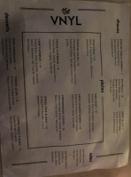 The VNYL, Vintage New York Lifestyle menu