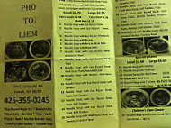 Pho To Liem menu