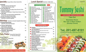 Tommy Sushi menu